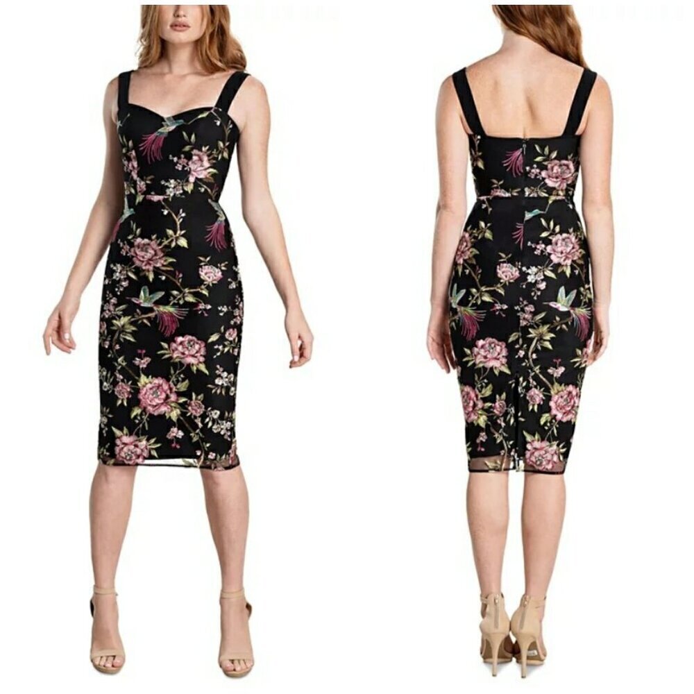 💕DRESS THE POPULATION💕 Nicole Dress ~ Black Embroidered Floral Print XL NWT